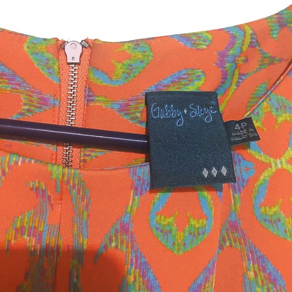 GABBY SKYE Women's Size 4P Dress ORANGE BAROQUE Fit & Flare, Stretch, Pockets - Picture 4 of 8